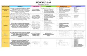 Biomol Culas Caracter Sticas Y Tipos Cuadros Comparativos Cuadro