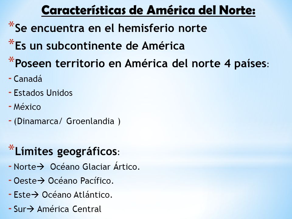 America del Norte Caracteristicas
